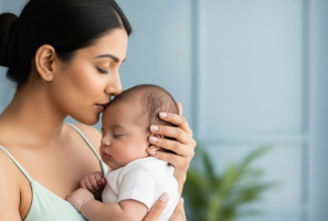 Madre cuida a su bebé